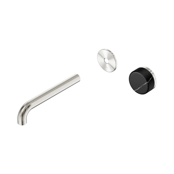 Nero Serenity Progressive Wall Basin Mixer 185mm Spout with Marquina Black Handle (Trim Kit Only) Brushed Nickel
