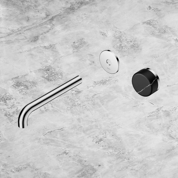 Nero Serenity Progressive Wall Basin Mixer 185mm Spout with Marquina Black Handle (Trim Kit Only) Chrome