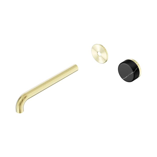Nero Serenity Progressive Wall Basin Mixer 220mm Spout with Marquina Black Handle (Trim Kit Only) Brushed Gold