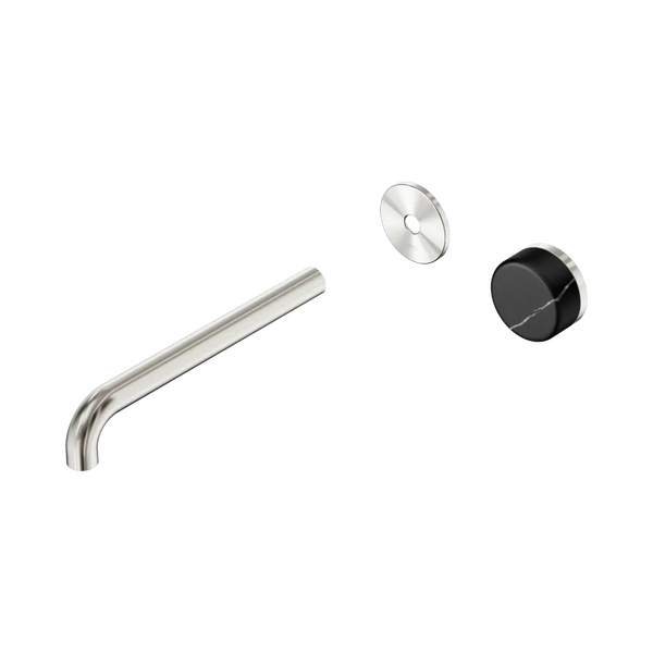 Nero Serenity Progressive Wall Basin Mixer 220mm Spout with Marquina Black Handle (Trim Kit Only) Brushed Nickel