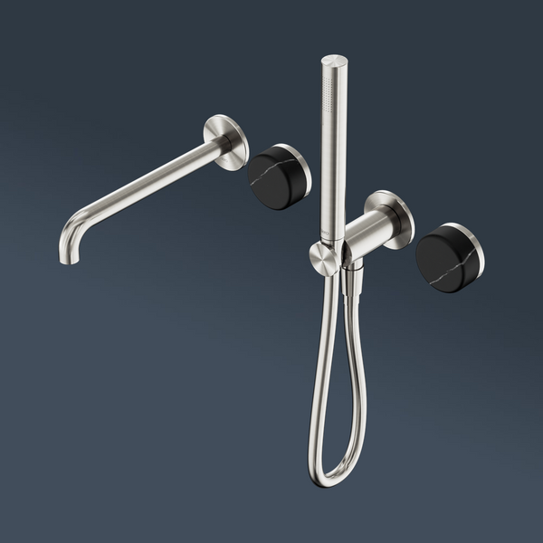 Nero Serenity Progressive Shower System With Spout With Marquina Black Handle And Slim Shower Brushed Nickel