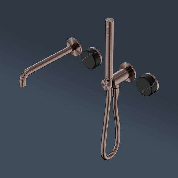 Nero Serenity Progressive Shower System With Spout With Marquina Black Handle And Slim Shower Brushed Bronze
