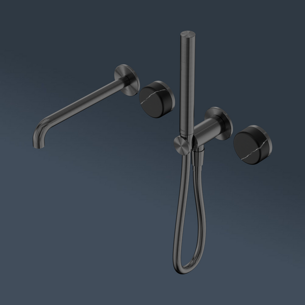 Nero Serenity Progressive Shower System With Spout With Marquina Black Handle And Slim Shower Gunmetal