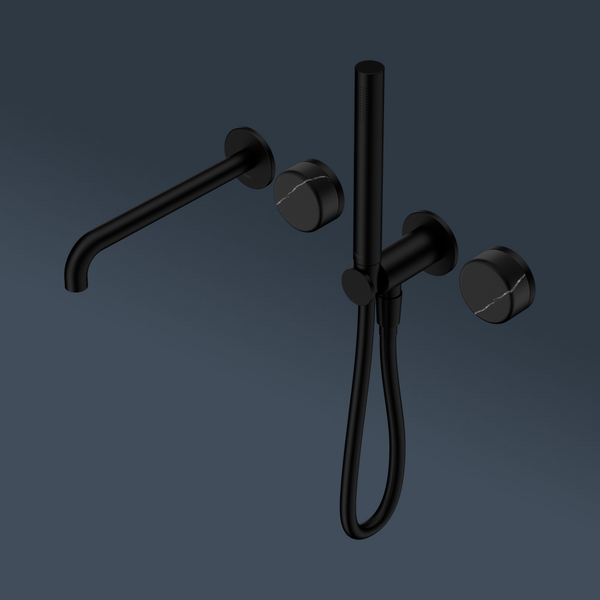 Nero Serenity Progressive Shower System With Spout With Marquina Black Handle And Slim Shower Matte Black