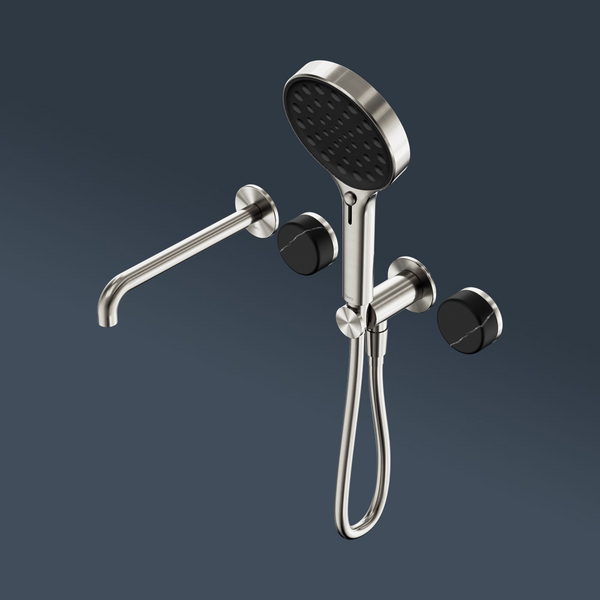 Nero Serenity Progressive Shower System With Spout With Marquina Black Handle And Serenity Hand Shower Brushed Nickel