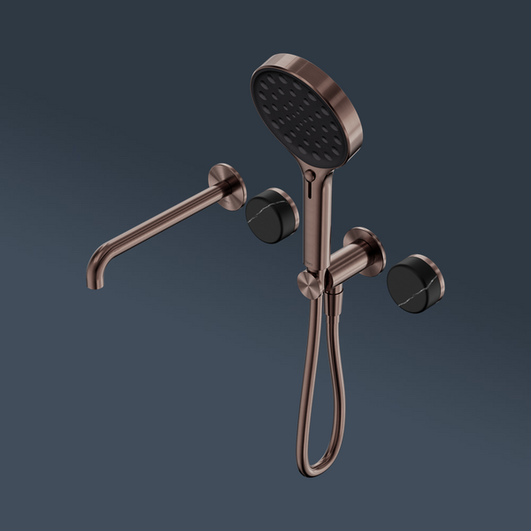 Nero Serenity Progressive Shower System With Spout With Marquina Black Handle And Serenity Hand Shower Brushed Bronze