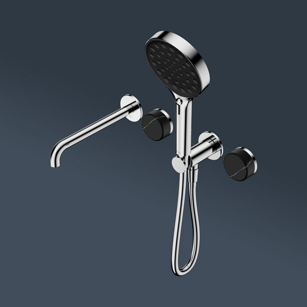 Nero Serenity Progressive Shower System With Spout With Marquina Black Handle And Serenity Hand Shower Chrome