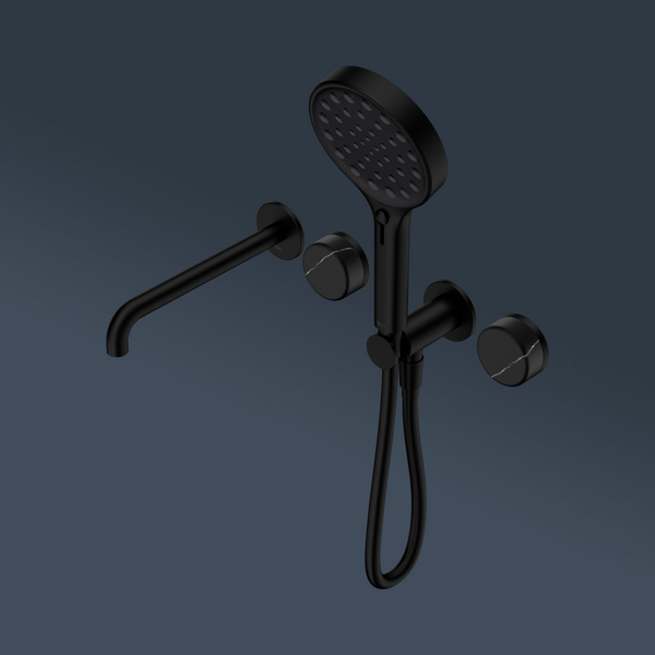 Nero Serenity Progressive Shower System With Spout With Marquina Black Handle And Serenity Hand Shower Matte Black