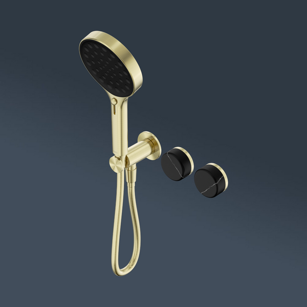 Nero Serenity Progressive Shower System With Marquina Black Handle And Serenity Hand Shower Brushed Gold