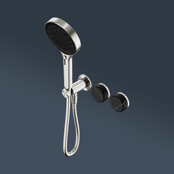 Nero Serenity Progressive Shower System With Marquina Black Handle And Serenity Hand Shower Brushed Nickel