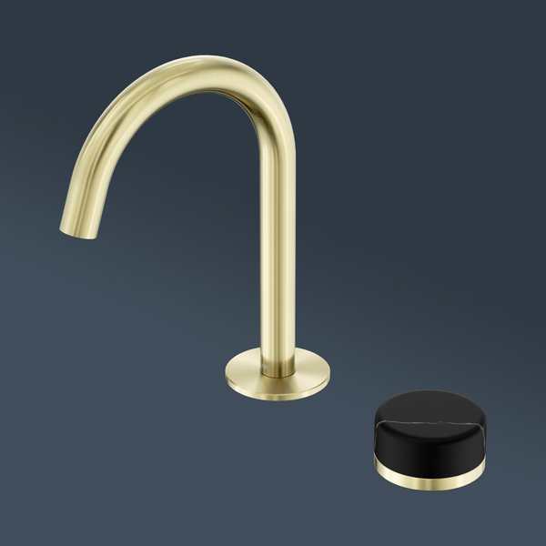 Nero Serenity Progressive Basin Mixer Arc Spout With Marquina Black Handle Brushed Gold