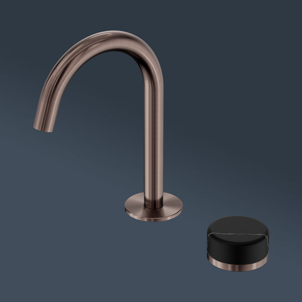 Nero Serenity Progressive Basin Mixer Arc Spout With Marquina Black Handle Brushed Bronze