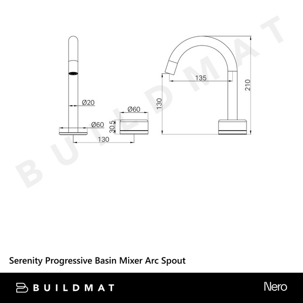 Nero Serenity Progressive Basin Mixer Arc Spout With Marquina Black Handle Matte Black