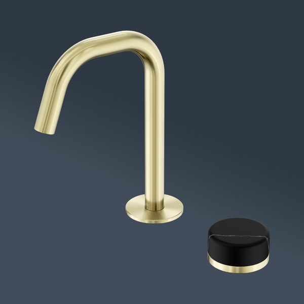 Nero Serenity Progressive Basin Mixer Edge Spout With Marquina Black Handle Brushed Gold