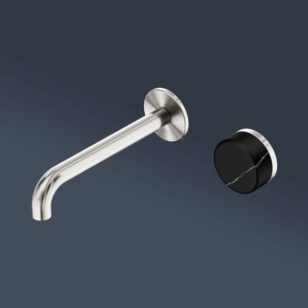Nero Serenity Progressive Wall Basin Mixer 160mm Spout With Marquina Black Handle Brushed Nickel