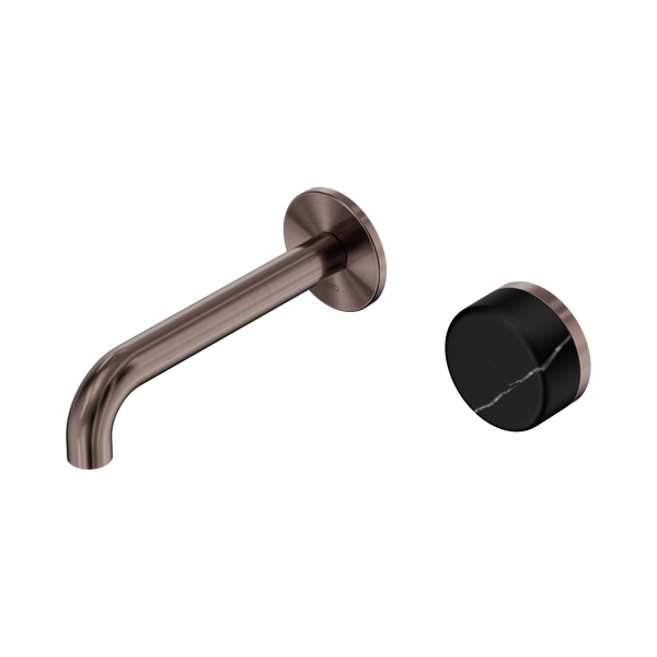 Nero Serenity Progressive Wall Basin Mixer 160mm Spout With Marquina Black Handle Brushed Bronze
