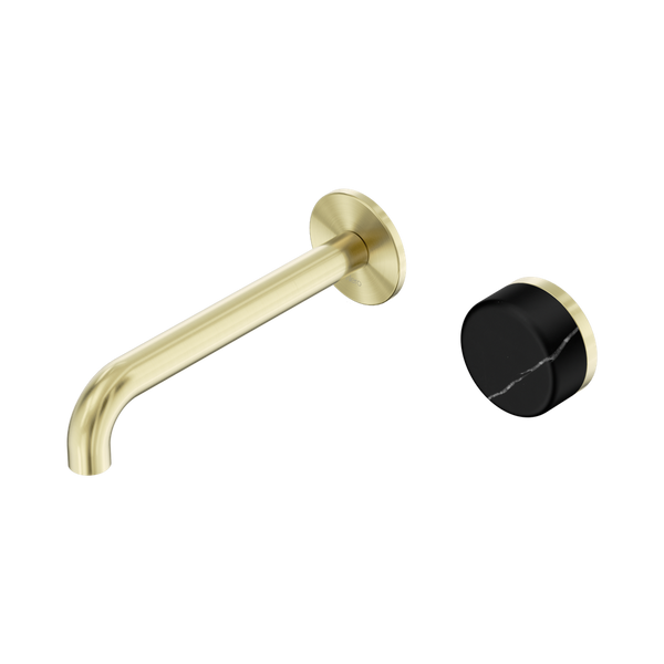 Nero Serenity Progressive Wall Basin Mixer 185mm Spout With Marquina Black Handle Brushed Gold