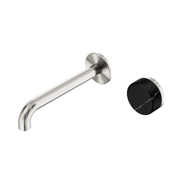 Nero Serenity Progressive Wall Basin Mixer 185mm Spout With Marquina Black Handle Brushed Nickel