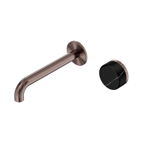 Nero Serenity Progressive Wall Basin Mixer 185mm Spout With Marquina Black Handle Brushed Bronze