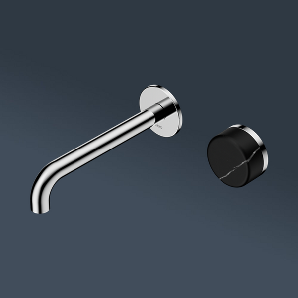 Nero Serenity Progressive Wall Basin Mixer 185mm Spout With Marquina Black Handle Chrome