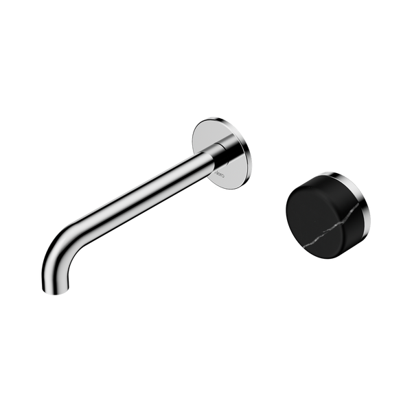 Nero Serenity Progressive Wall Basin Mixer 185mm Spout With Marquina Black Handle Chrome
