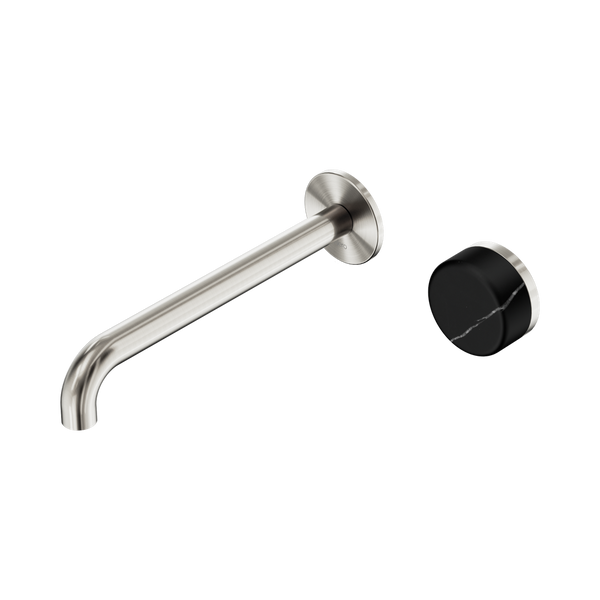 Nero Serenity Progressive Wall Basin Mixer 220mm Spout With Marquina Black Handle Brushed Nickel