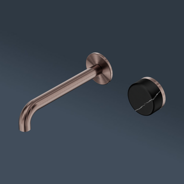 Nero Serenity Progressive Wall Basin Mixer 220mm Spout With Marquina Black Handle Brushed Bronze