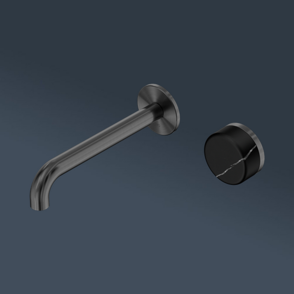 Nero Serenity Progressive Wall Basin Mixer 220mm Spout With Marquina Black Handle Gunmetal