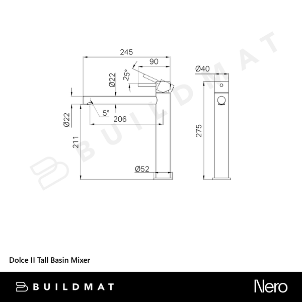 Nero Dolce II Tall Basin Mixer Matte Black