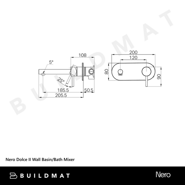 Nero Dolce II Wall Basin/Bath Mixer Chrome