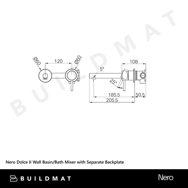 Nero Dolce II Wall Basin/Bath Mixer with Separate Backplate Gunmetal