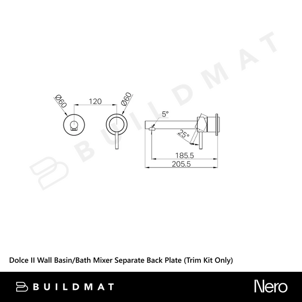 Nero Dolce II Wall Basin/Bath Mixer Separate Back Plate (Trim Kit Only) Gunmetal