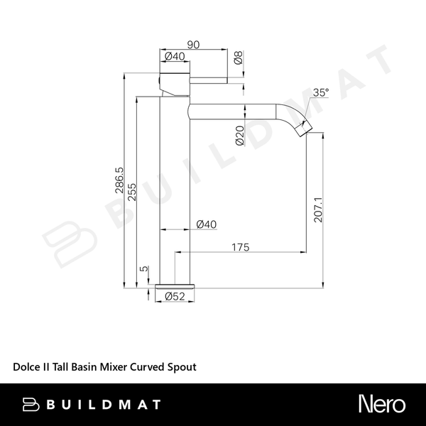 Nero Dolce II Tall Basin Mixer Curved Spout Gunmetal