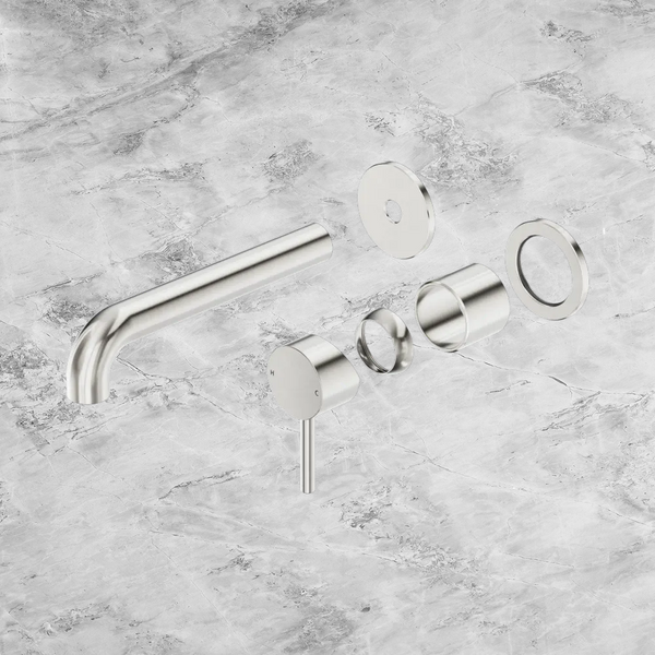 Nero Dolce II Wall Basin/Bath Mixer Separate Back Plate Curved Spout (Trim Kit Only) Brushed Nickel