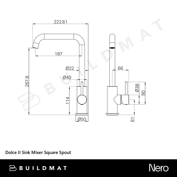 Nero Dolce II Sink Mixer Square Spout Gunmetal