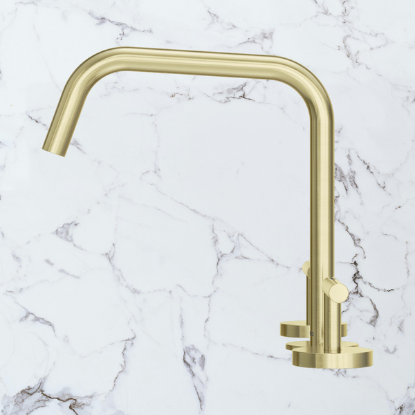 Nero Mecca Lever Bath/Kitchen Set Edge Spout II Brushed Gold