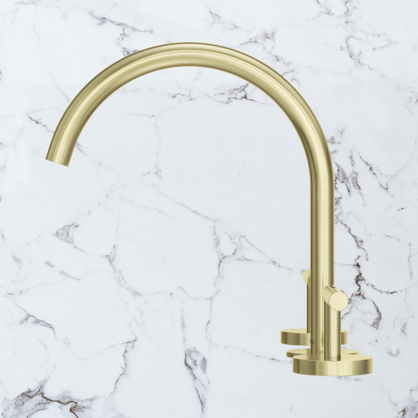 Nero Mecca Lever Bath/Kitchen Set Arc Spout Brushed Gold