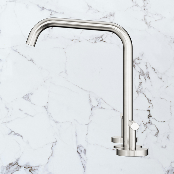 Nero Mecca Lever Bath/Kitchen Set Edge Spout Brushed Nickel