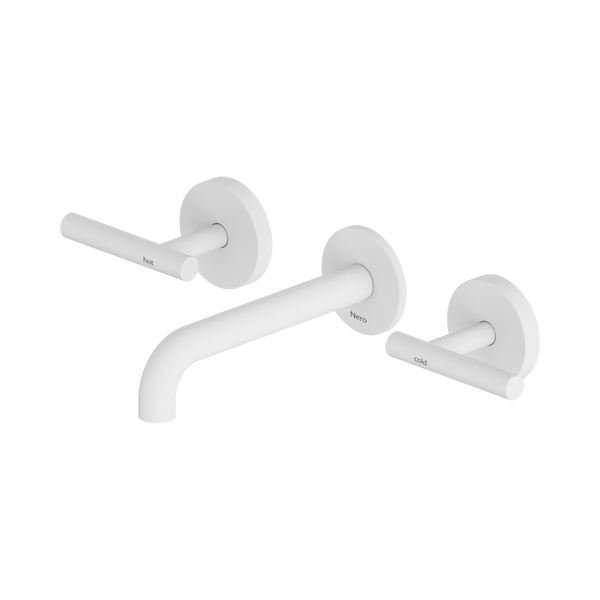 Nero Mecca Lever Wall Basin/Bath Set 160mm Spout (Complete Kit) Matte White