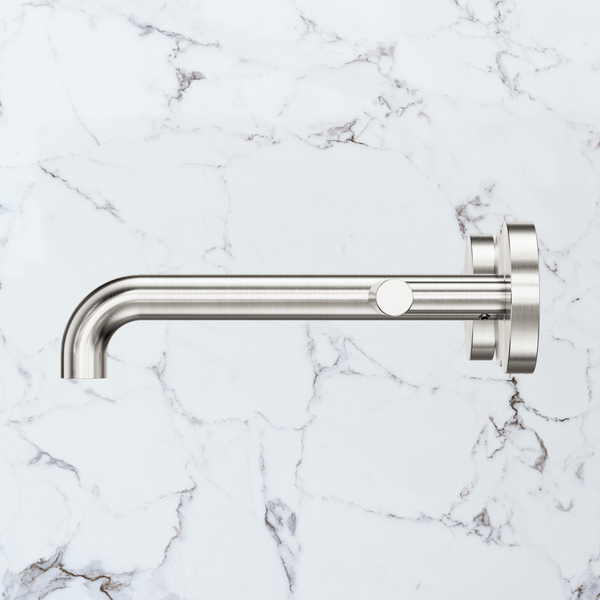 Nero Mecca Lever Wall Basin/Bath Set 185mm Spout (Complete Kit) Brushed Nickel