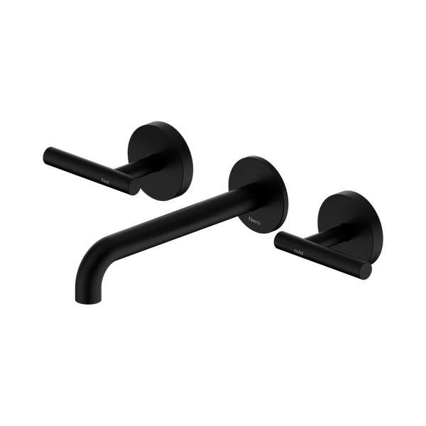 Nero Mecca Lever Wall Basin/Bath Set 185mm Spout (Complete Kit) Matte Black