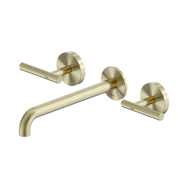 Nero Mecca Lever Wall Basin/Bath Set 220mm Spout (Complete Kit) Brushed Gold