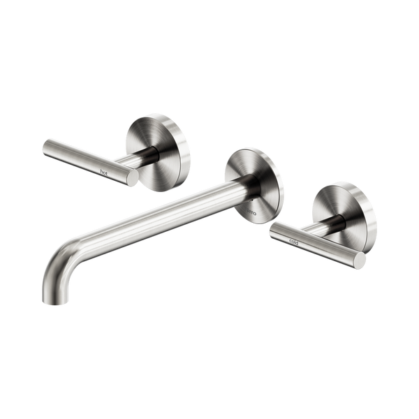 Nero Mecca Lever Wall Basin/Bath Set 220mm Spout (Complete Kit) Brushed Nickel