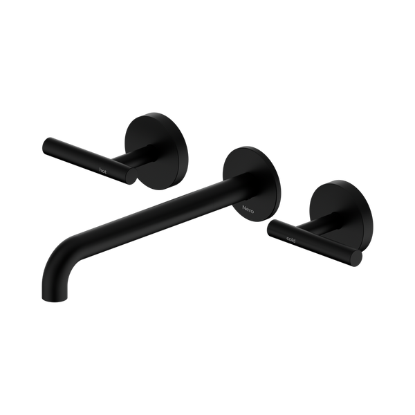 Nero Mecca Lever Wall Basin/Bath Set 220mm Spout (Complete Kit) Matte Black