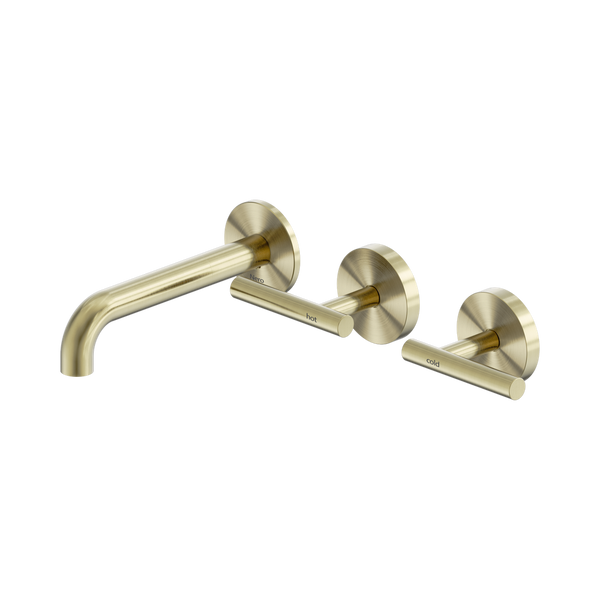 Nero Mecca Lever Wall Basin/Bath Set 160mm Offset Spout (Complete Kit) Brushed Gold