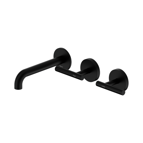 Nero Mecca Lever Wall Basin/Bath Set 160mm Offset Spout (Complete Kit) Matte Black