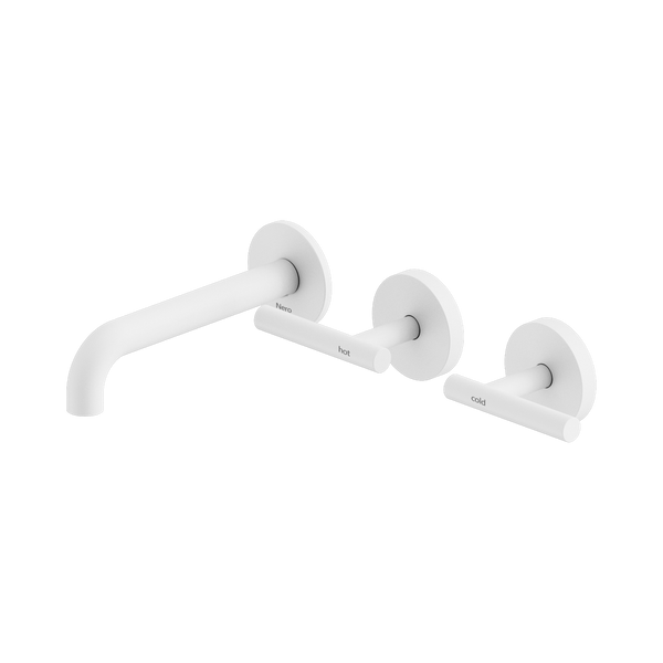 Nero Mecca Lever Wall Basin/Bath Set 160mm Offset Spout (Complete Kit) Matte White