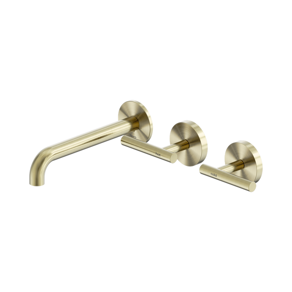 Nero Mecca Lever Wall Basin/Bath Set 185mm Offset Spout (Complete Kit) Brushed Gold