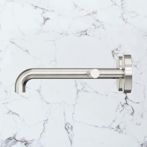 Nero Mecca Lever Wall Basin/Bath Set 185mm Offset Spout (Complete Kit) Brushed Nickel