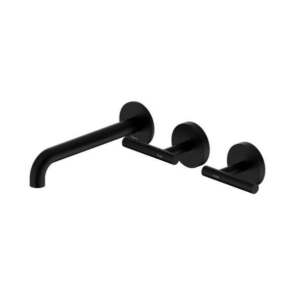 Nero Mecca Lever Wall Basin/Bath Set 185mm Offset Spout (Complete Kit) Matte Black